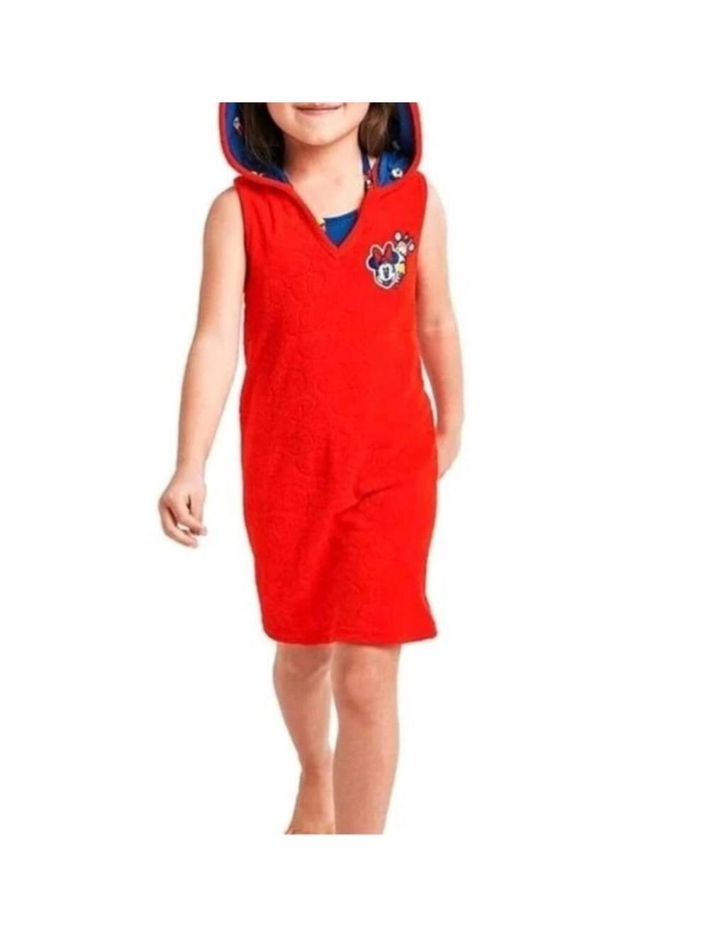 Disney Parks Minnie Mouse Terry Red Hooded Dress Girls Size 7/8 Lined Hoodie